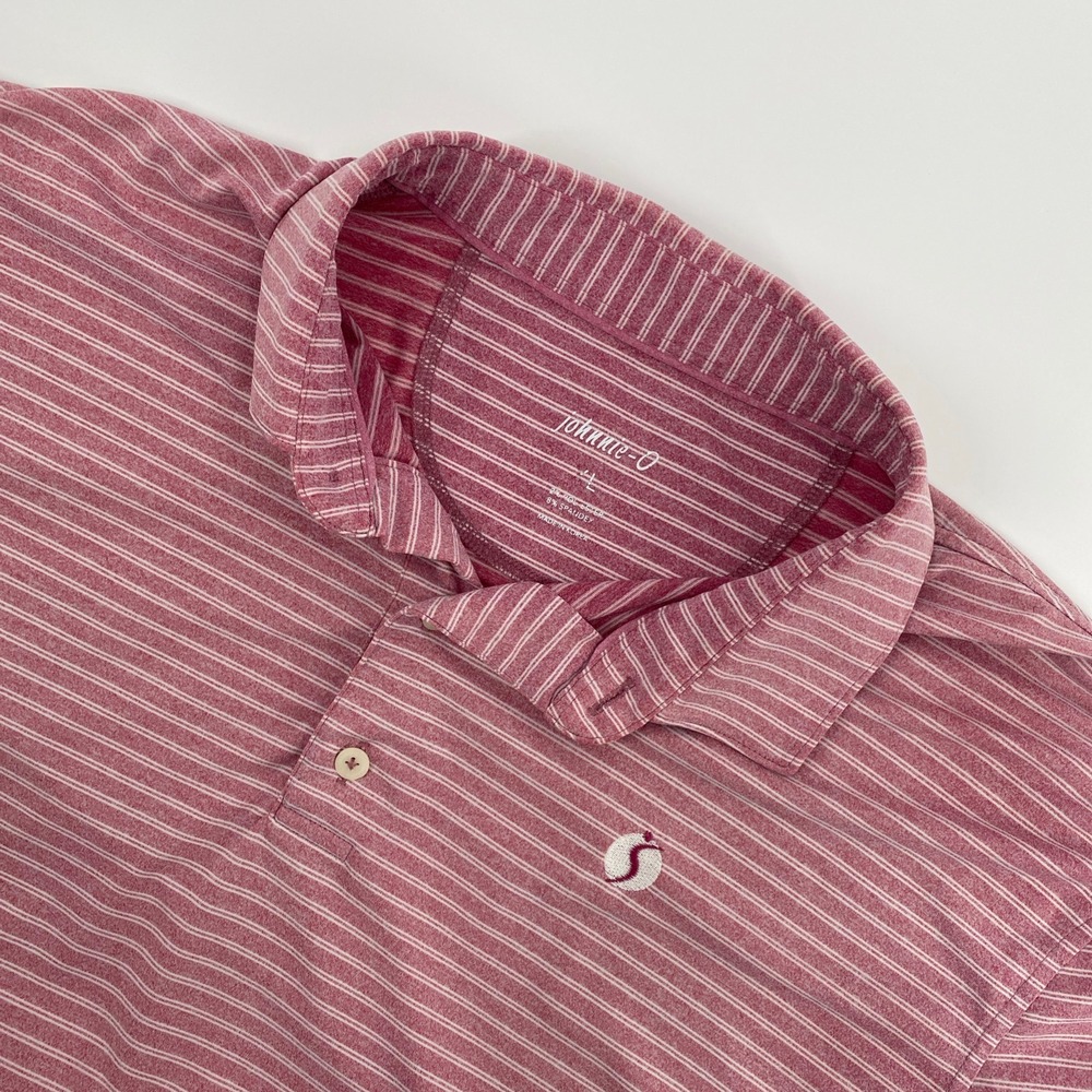 johnnie-O Polo Shirt Mens Large Pink Striped Golf Performance Summer‎ Athleisure